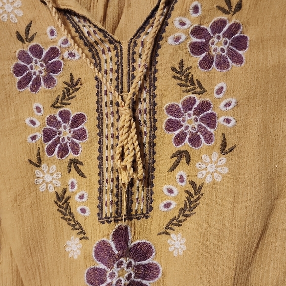 Sonoma Mustard Tunic with Purple Floral Embroidery - Picture 2 of 6